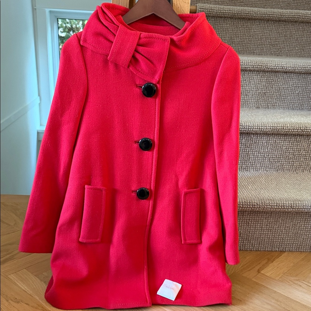 KATE SPADE Red Wool Coat with Bow Detail